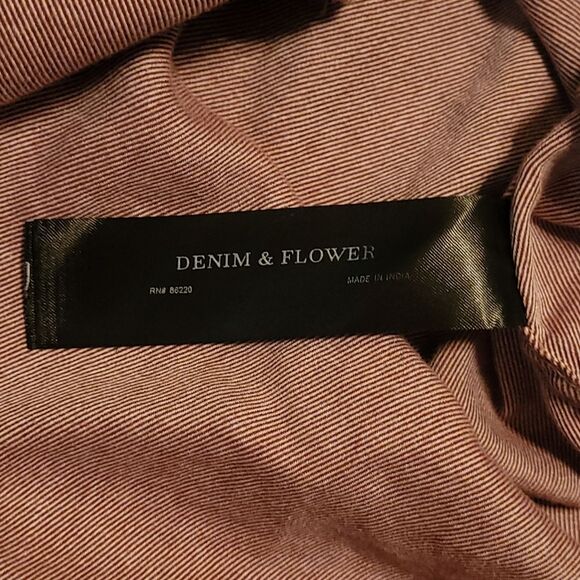 Denim Flower Button Front Shirt Mens Size L Red Short Sleeve Top - Picture 4 of 8